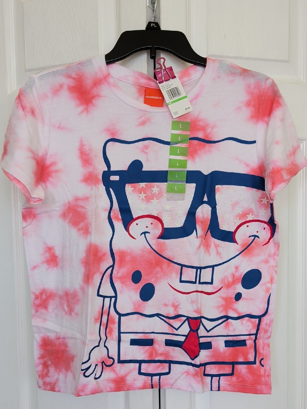 Nickelodeon SpongeBob Tie-Dye Tee - Pink & White with Navy Graphic